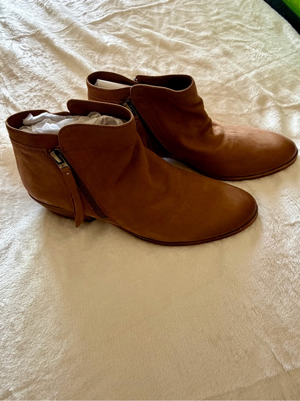 Sam Edelman Cognac Leather Ankle Booties with Side Zip